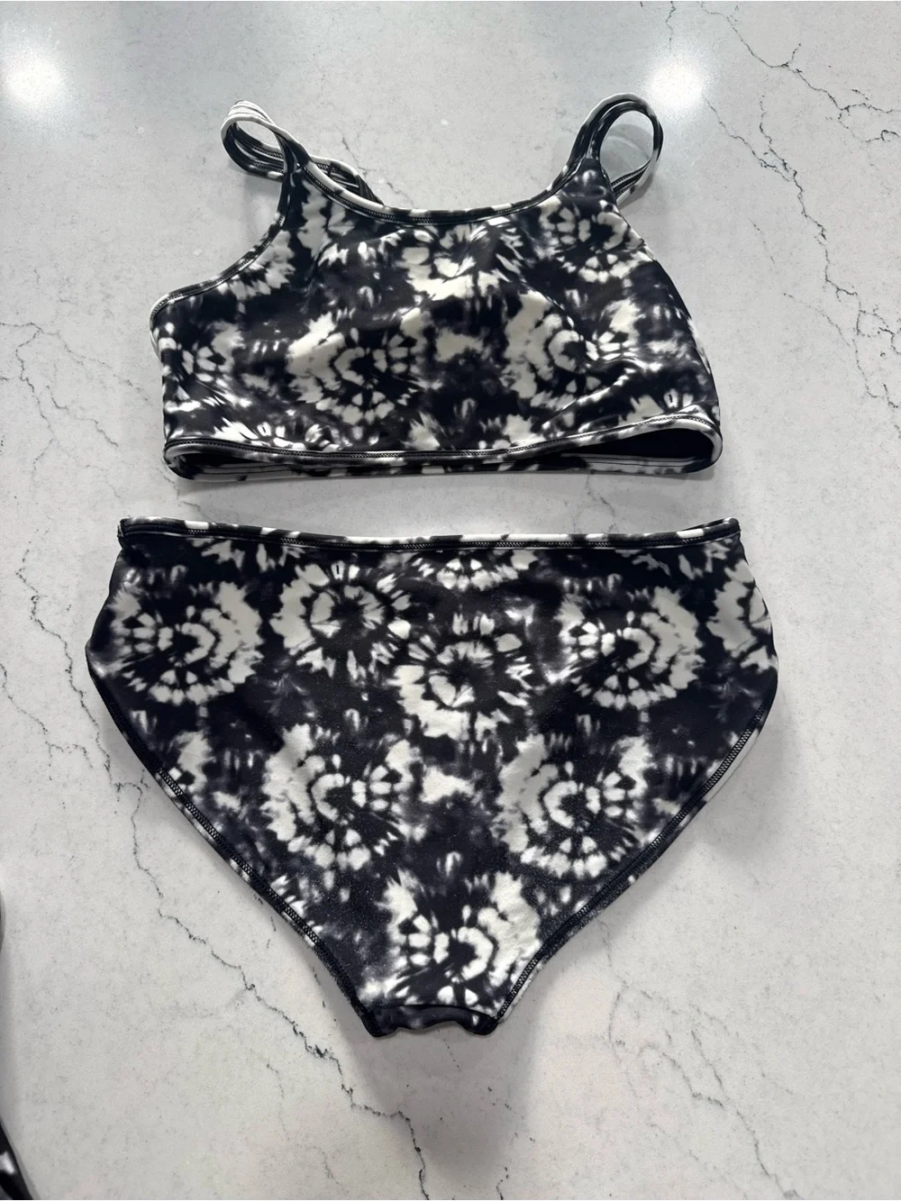Athleta Black & White Tie-Dye Kids Three-Piece Swim Set